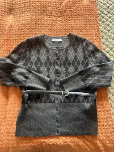 Zara cardigans mujer punto rombos gris XL - miniatura 3