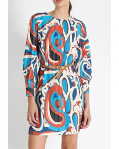 Vestido Recto con Cinturón, Estampado Azul Liolá - miniatura 3