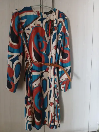 Vestido Recto con Cinturón, Estampado Azul Liolá - miniatura 4