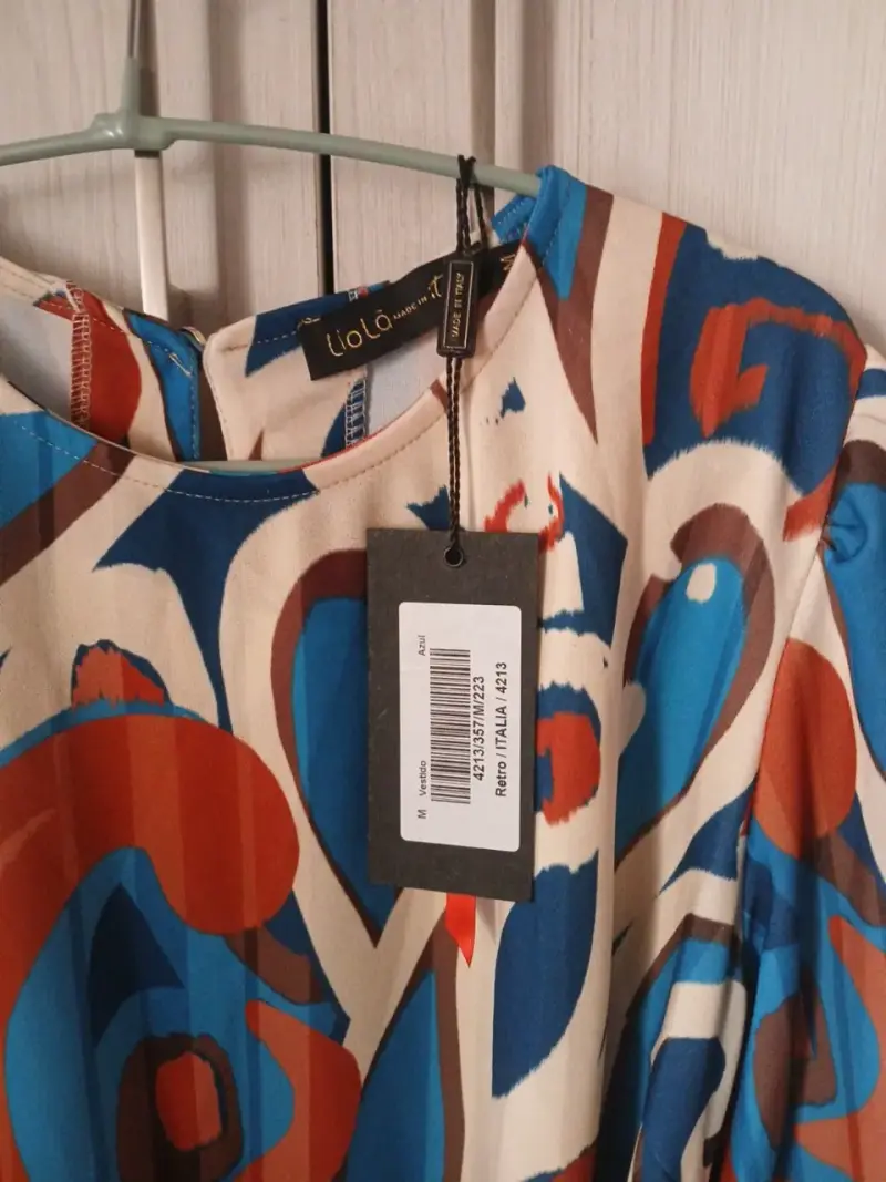 Vestido Recto con Cinturón, Estampado Azul Liolá - 5