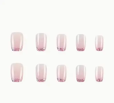 Uñas postizas cortas con glitter rosa - miniatura 4