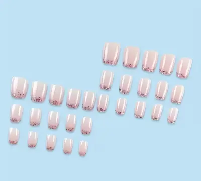 Uñas postizas cortas con glitter rosa - miniatura 6