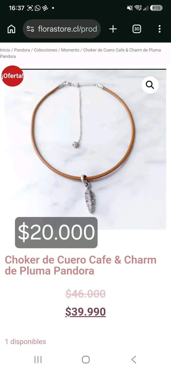 Choker de Cuero Café con Charm de Pluma Pandora - 2