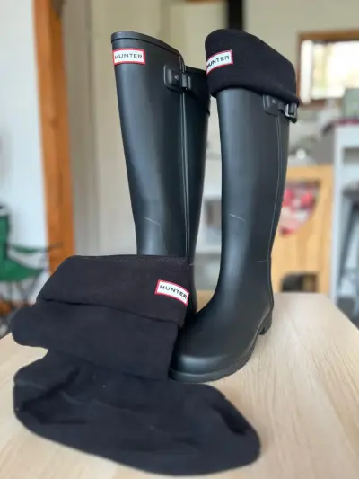 Botas de lluvia negras Hunter c/ calcetines térmic - miniatura 1