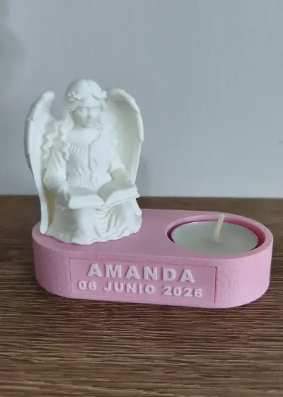 Recuerdo Bautizo Ángel con Portavela Personalizado - miniatura 1