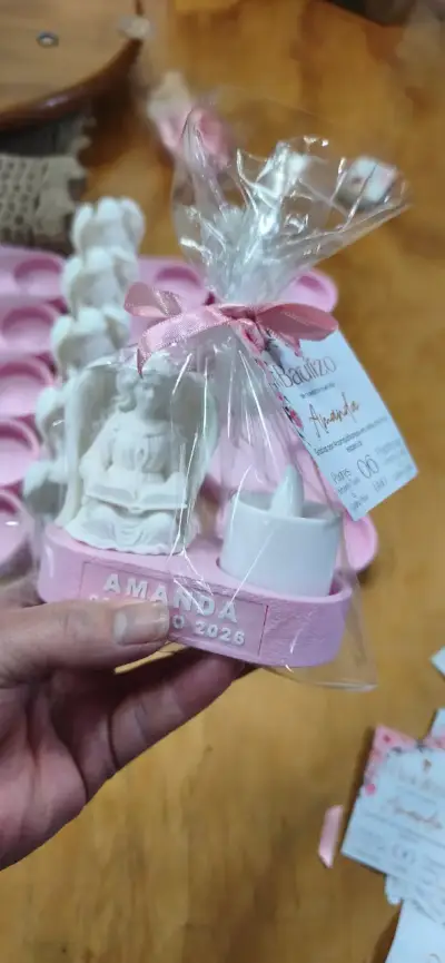 Recuerdo Bautizo Ángel con Portavela Personalizado - miniatura 3