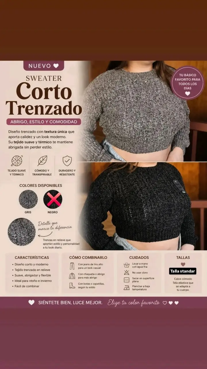 Sweater corto trenzado en varios colores - 3