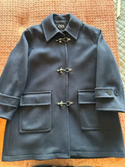 Zara abrigo mujer lana Manteco ZW Collection marin - miniatura 3