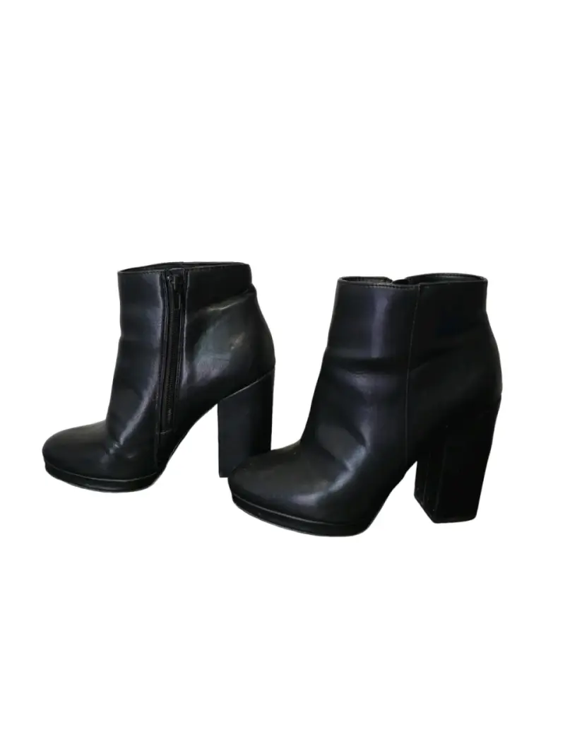 Botines de cuero negro para mujer - 2