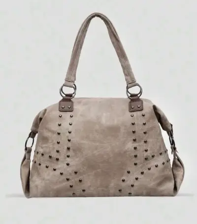 Bolso de mano beige con tachuelas - miniatura 1