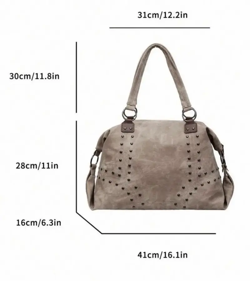 Bolso de mano beige con tachuelas - 3
