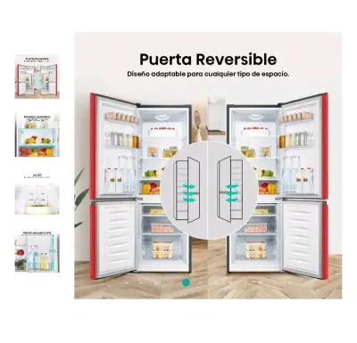 Refrigerador Hisense rojo con puerta reversible - miniatura 2