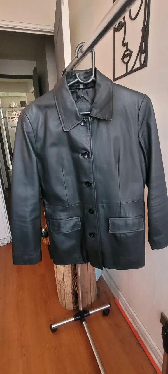 Chaqueta de cuero negra para mujer talla M - 3