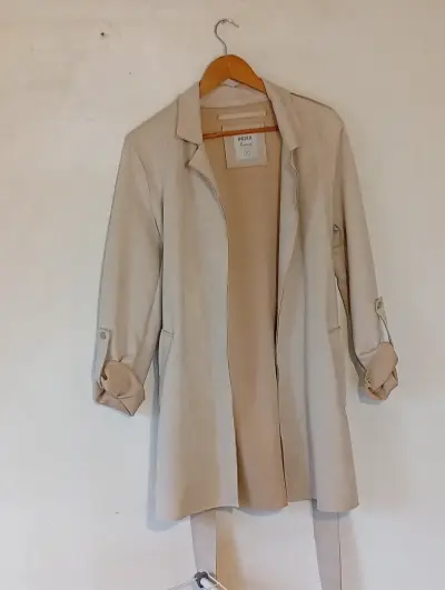 Abrigo beige mujer con cinturón Index Paris - miniatura 1