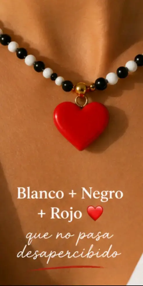 Collar de cuentas con dije de corazón rojo - 2
