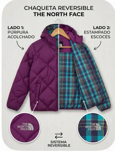 Chaqueta Reversible The North Face Púrpura y Escocés - miniatura 2