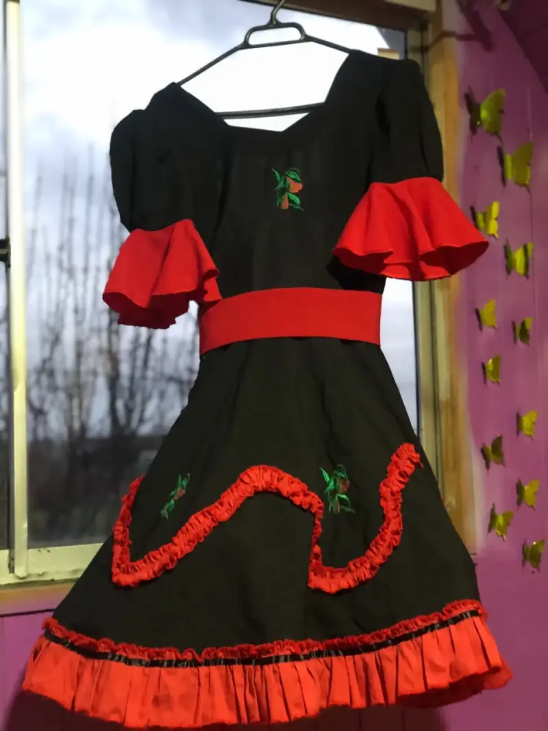 Vestido folclórico negro con detalles rojos - 3