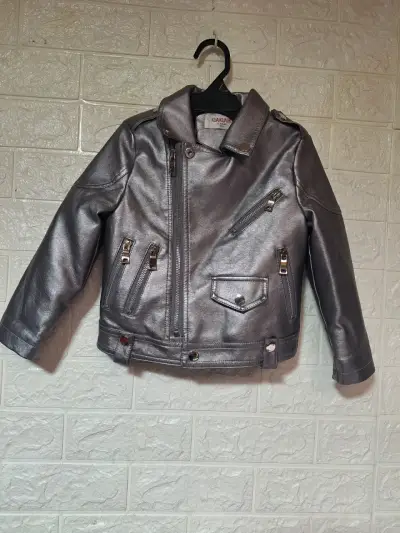 Chaqueta de cuero sintético para niños color gris - miniatura 1