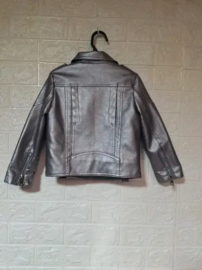 Chaqueta de cuero sintético para niños color gris - miniatura 2