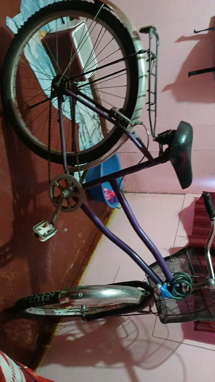 Bicicleta urbana morada con canasto - 3