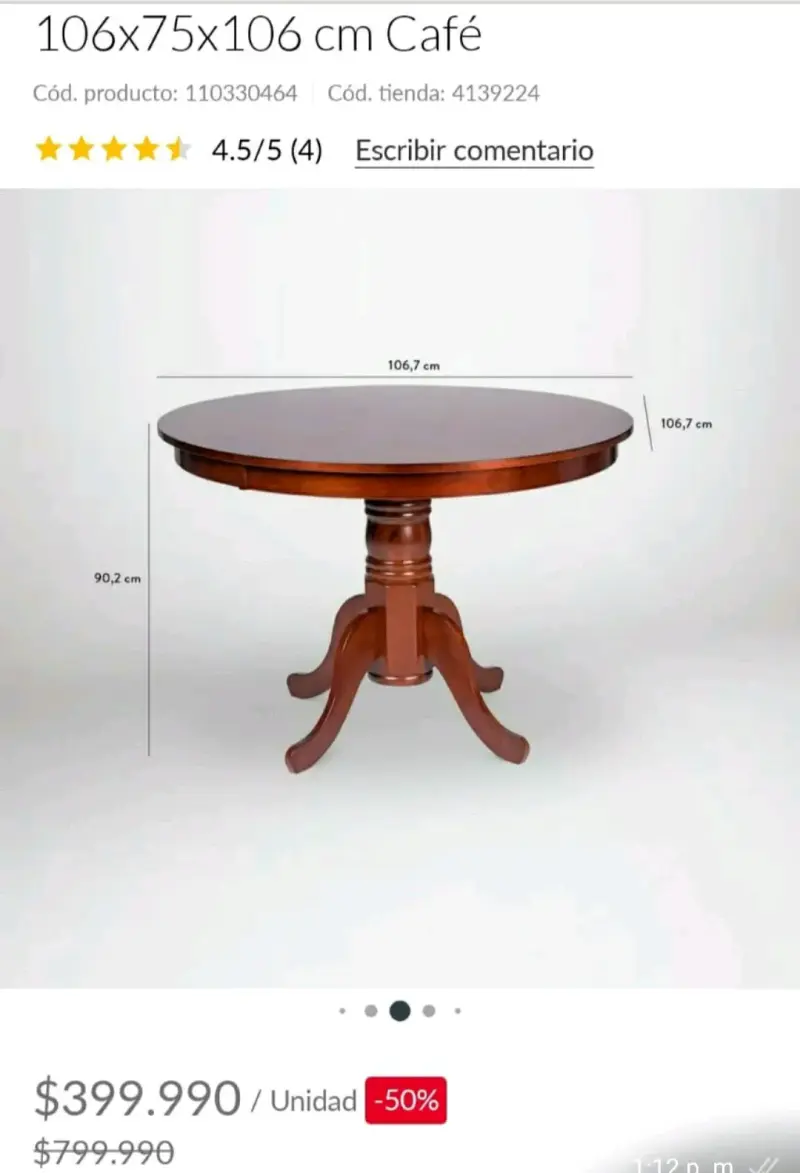 Mesa redonda de madera café 106 cm - 2