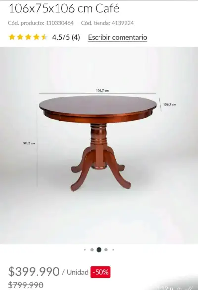 Mesa redonda de madera café 106 cm - miniatura 2