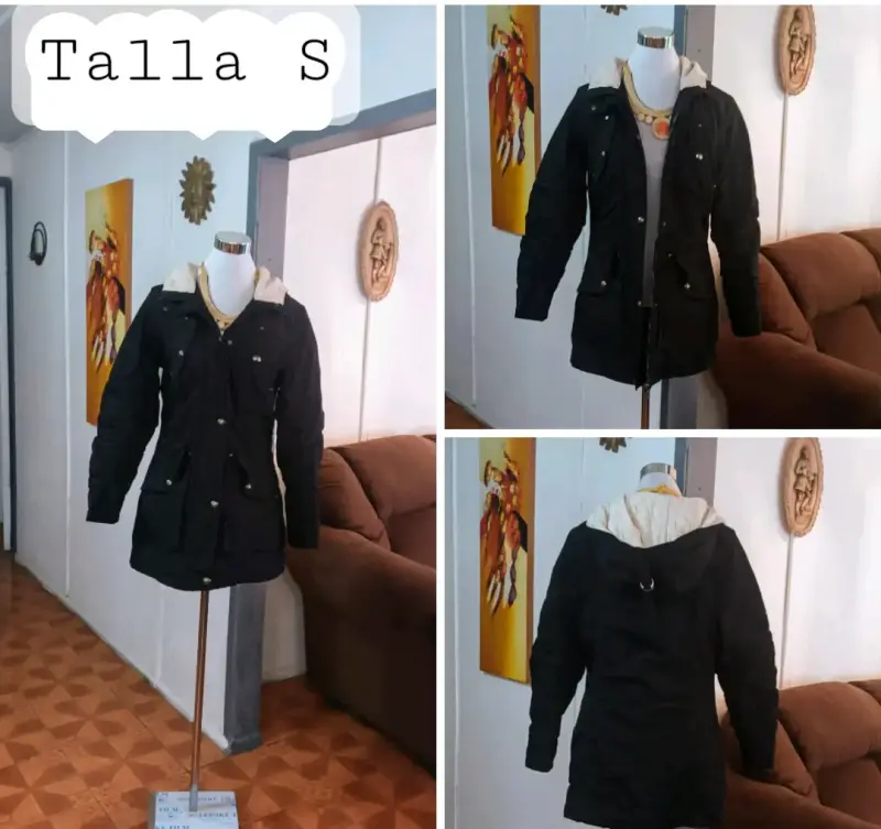 Parka negra con capucha talla S