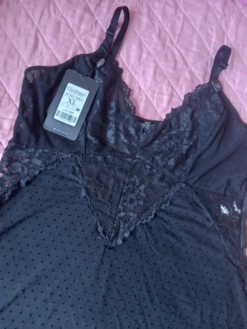Camisón negro de encaje ChicFrance talla XL - 3