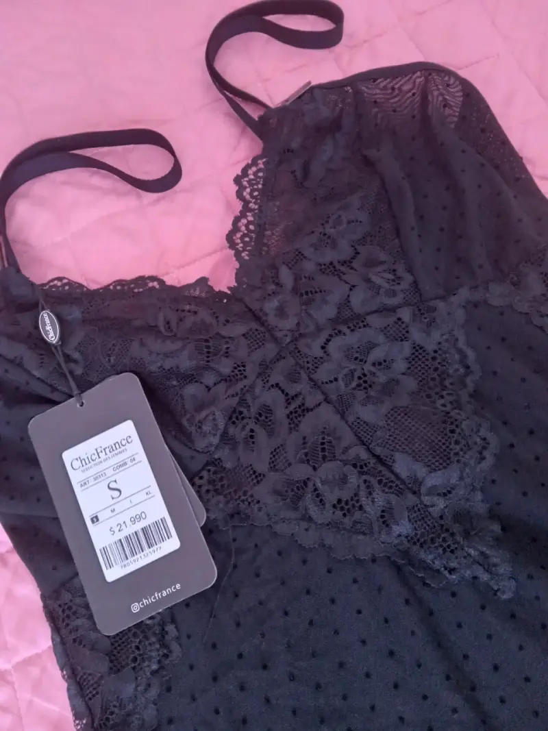 Camisón Negro de Encaje ChicFrance Talla S - 3