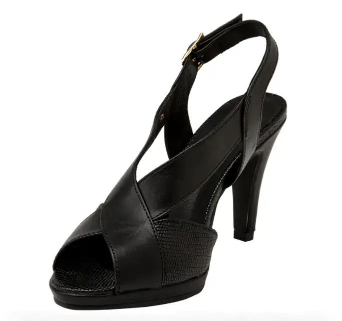 Sandalia de Cuero Negra para Mujer con Taco - 5