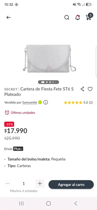 Cartera de mano plateada con brillantes - miniatura 2