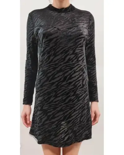 Vestido corto negro con estampado animal print IO - miniatura 1