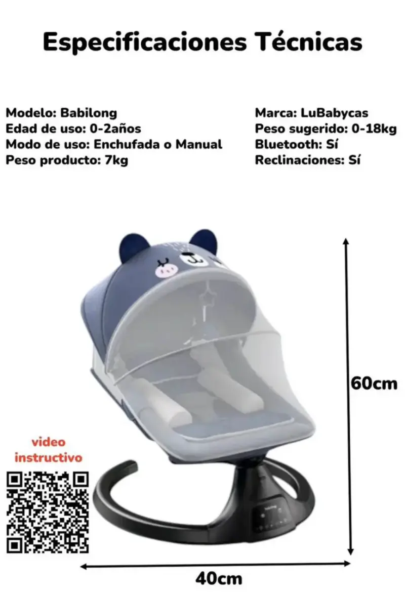 Silla mecedora para bebé con Bluetooth LuBabycas - 1