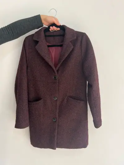 Abrigo de lana burdeos para mujer talla 36 - miniatura 1