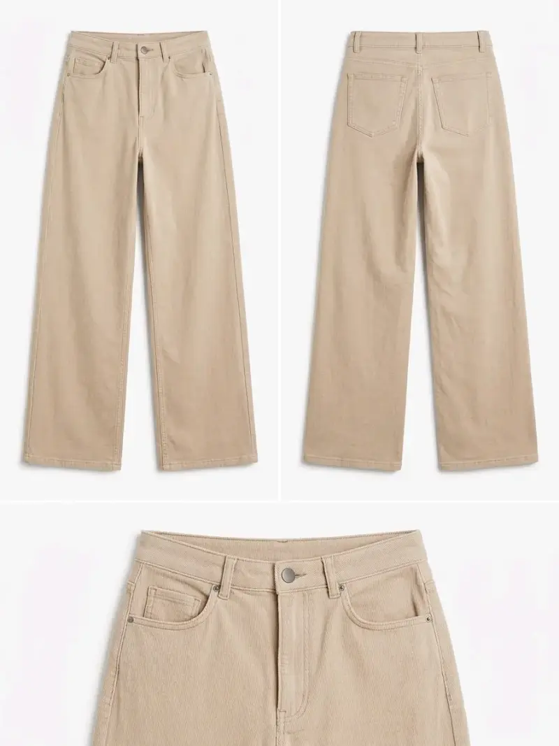 Pantalones beige de pierna ancha para mujer