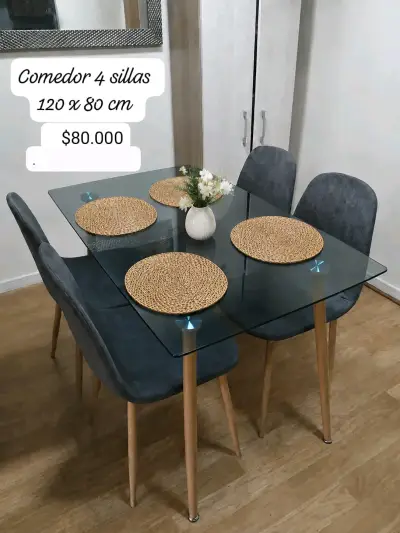 Juego de comedor con 4 sillas y mesa de vidrio - miniatura 1