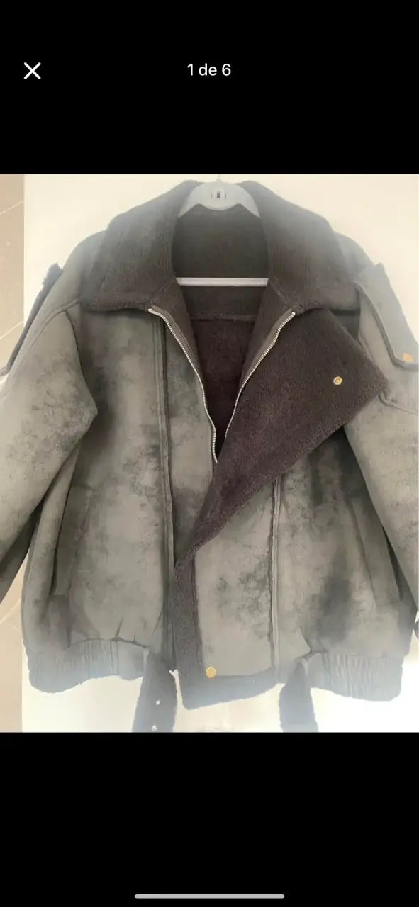 Chaqueta de invierno gris con forro polar - 1