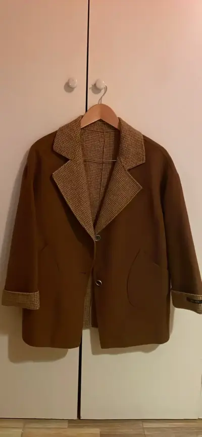 Blazer marrón con detalles a cuadros - miniatura 1