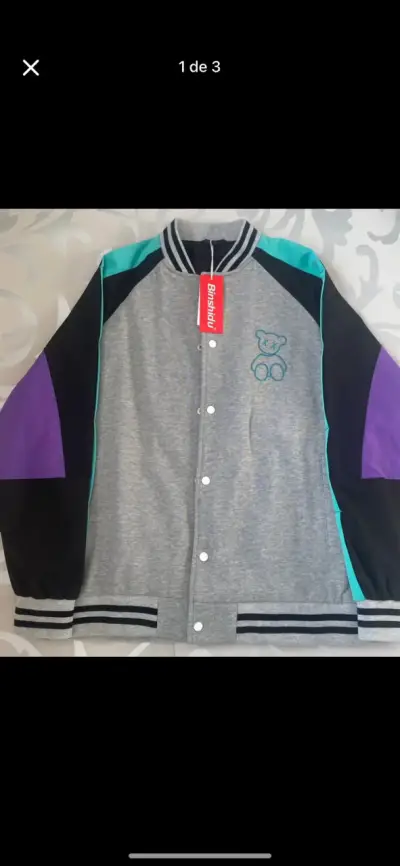 Chaqueta estilo varsity gris y multicolor Binshidu - miniatura 1