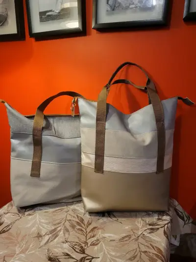 Bolsos tote de tela con asas marrones - miniatura 1