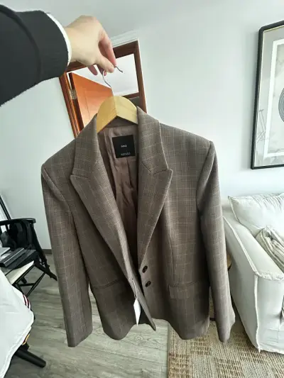 Blazer de mujer a cuadros marrón Mango - miniatura 1