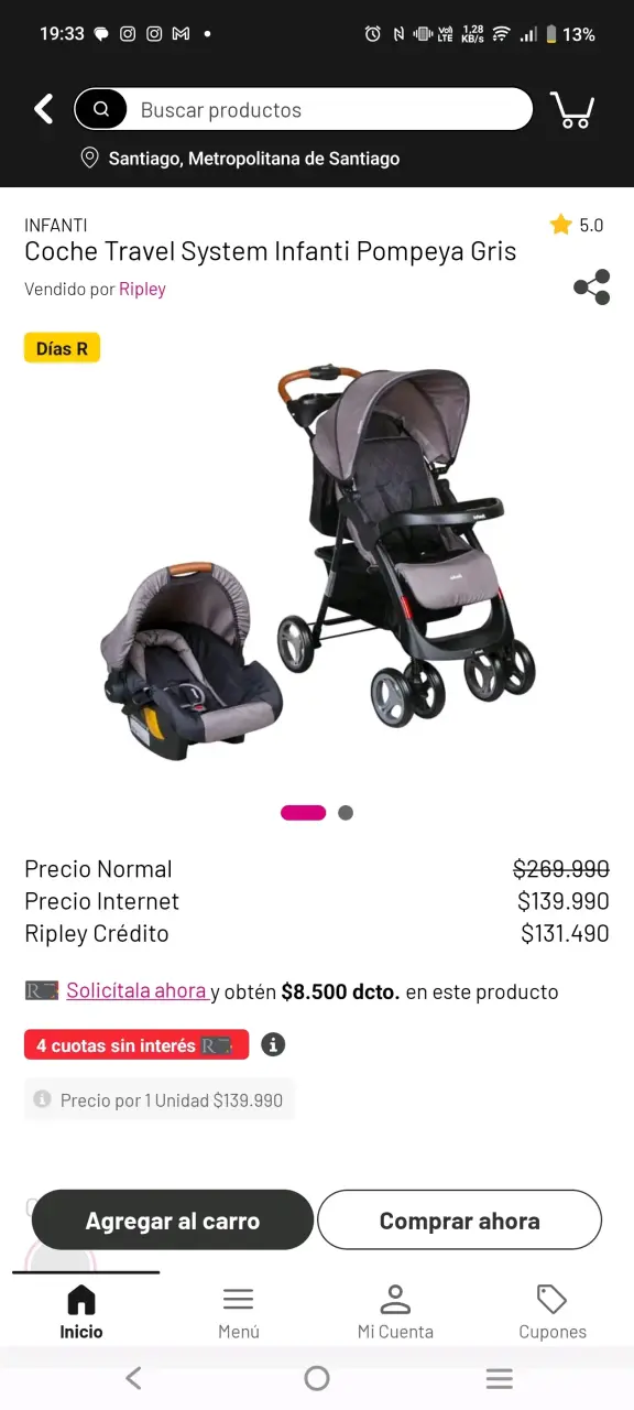 Coche Travel System Infanti Pompeya Gris