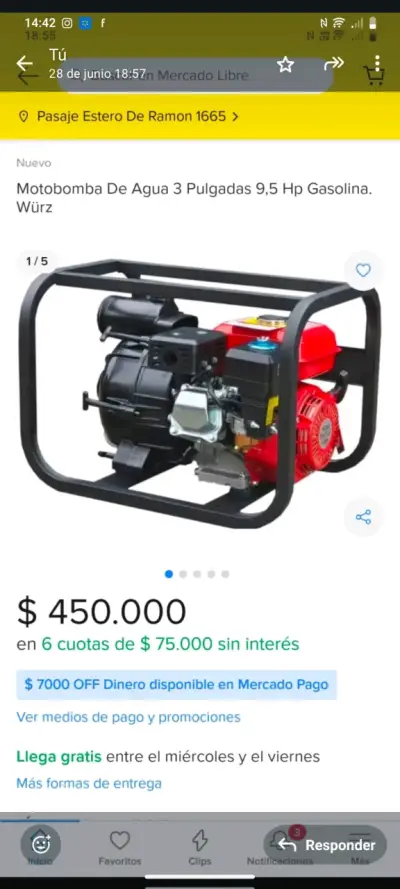 Motobomba de Agua 3 Pulgadas 9.5 HP Gasolina Würz - miniatura 1