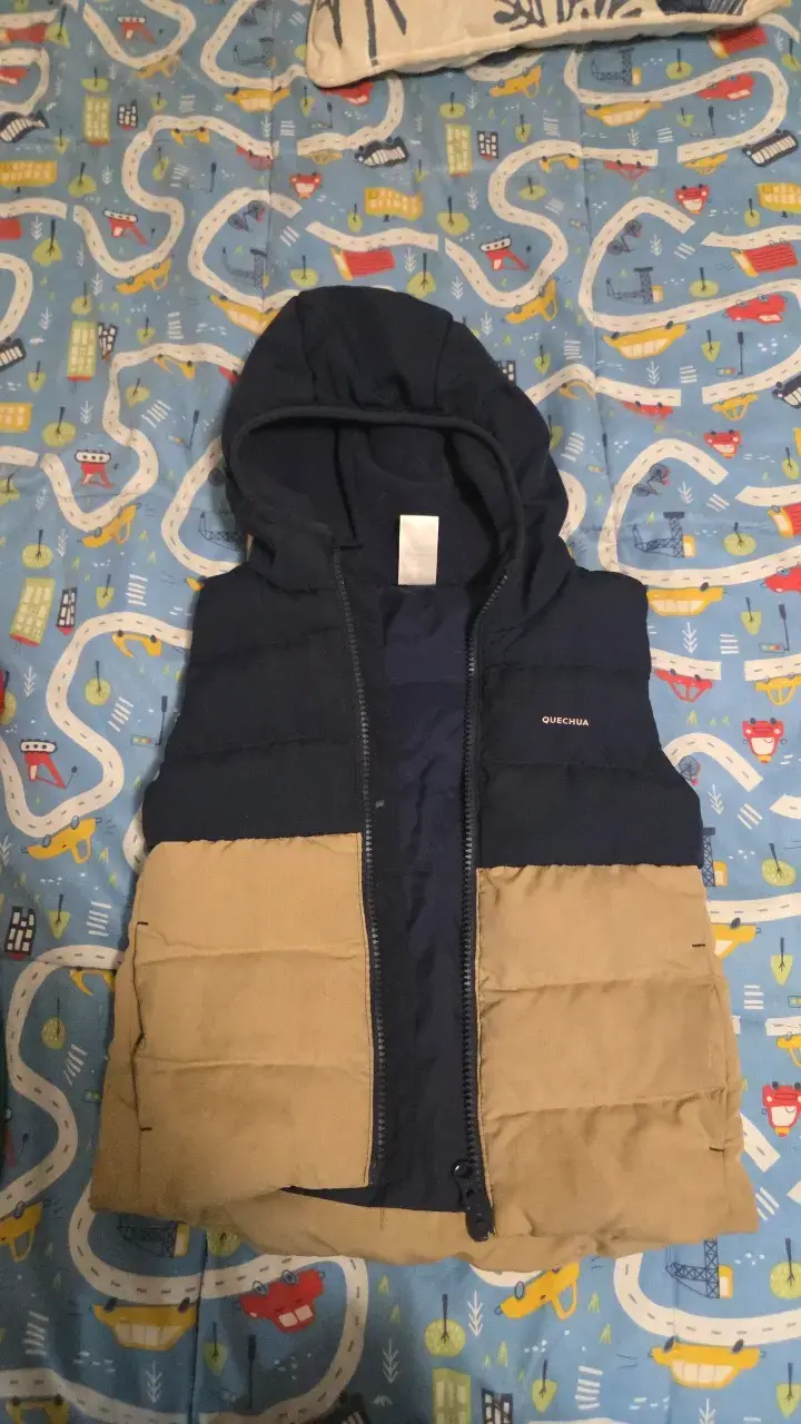 Chaleco acolchado con capucha Quechua azul y beige - 1
