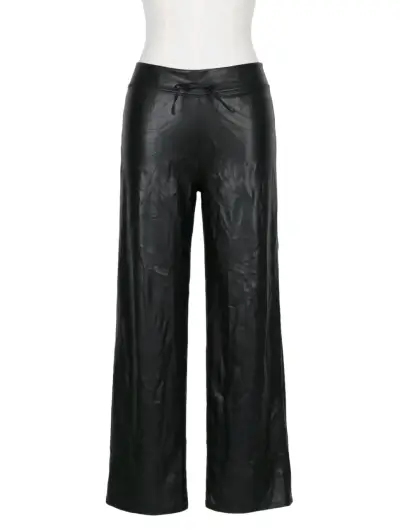 Pantalones de cuero sintético negros para mujer - miniatura 3