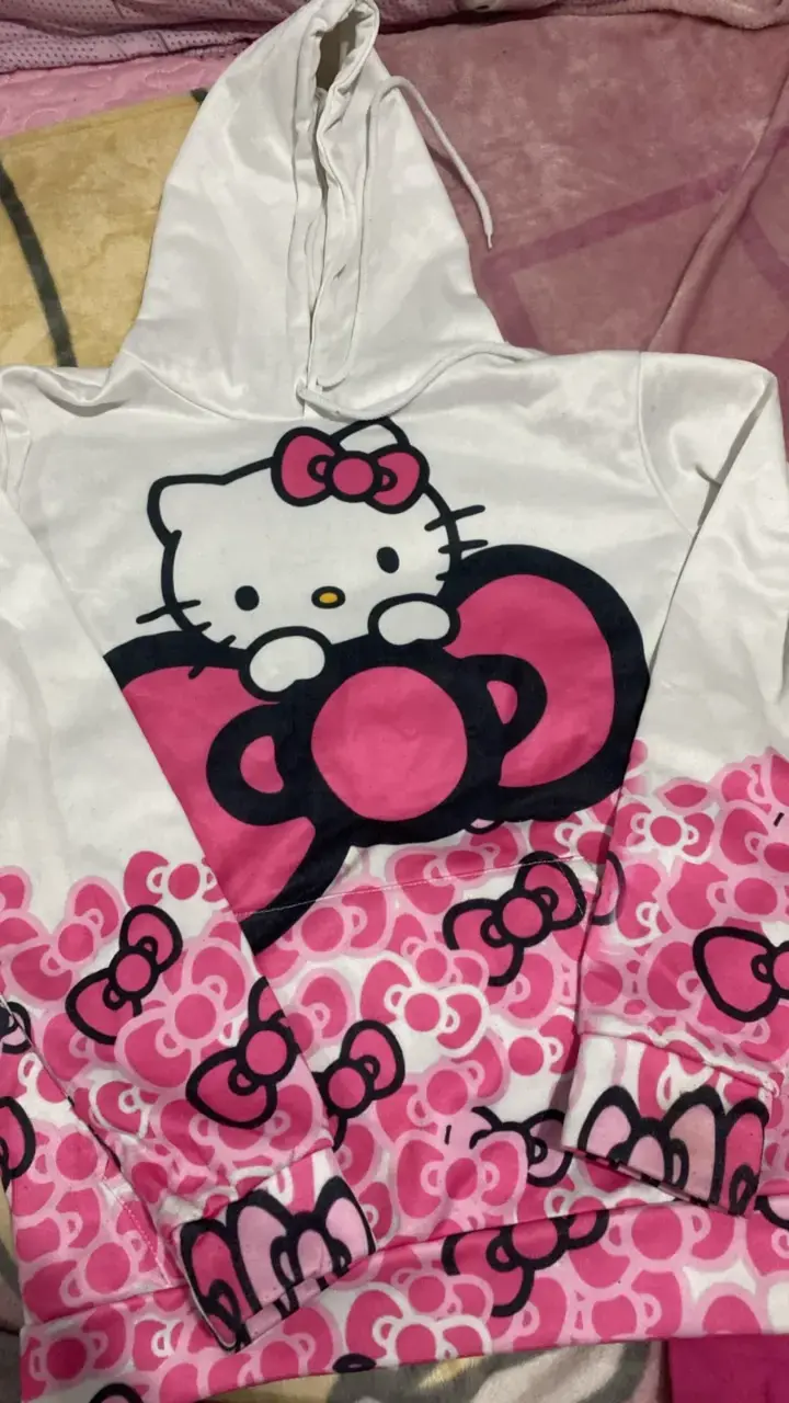 Polerón con capucha Hello Kitty blanco y rosa