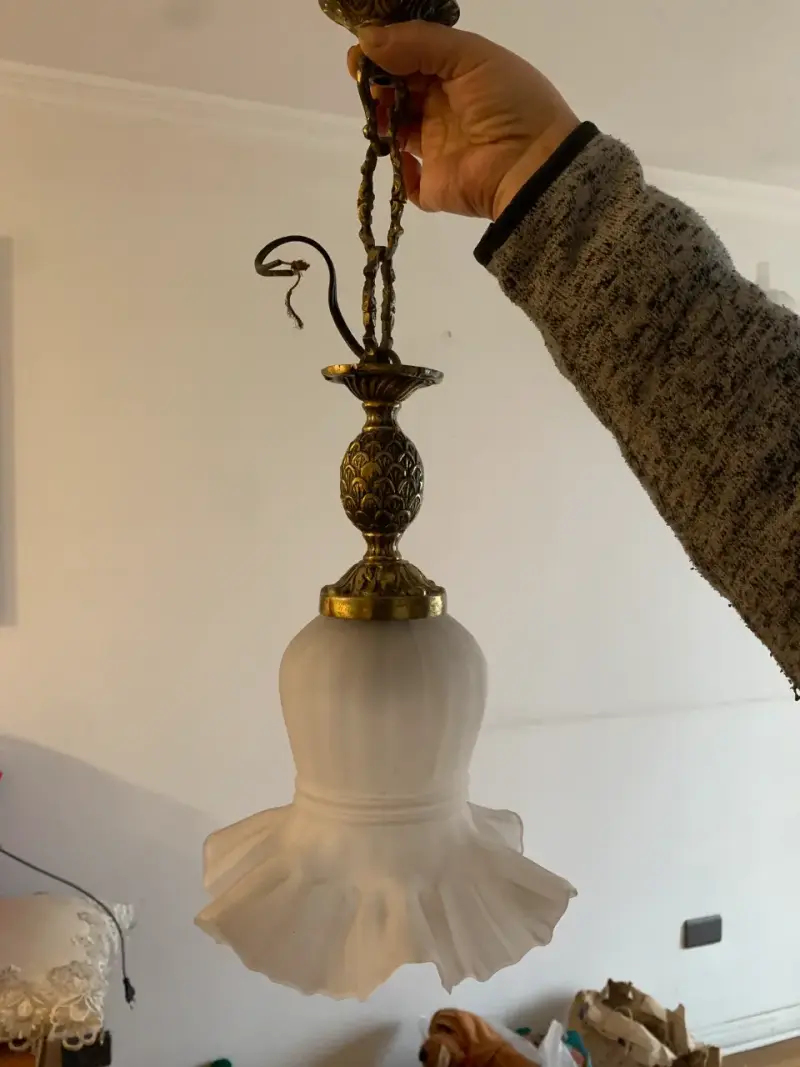 Lámpara de techo vintage de bronce y vidrio - 2
