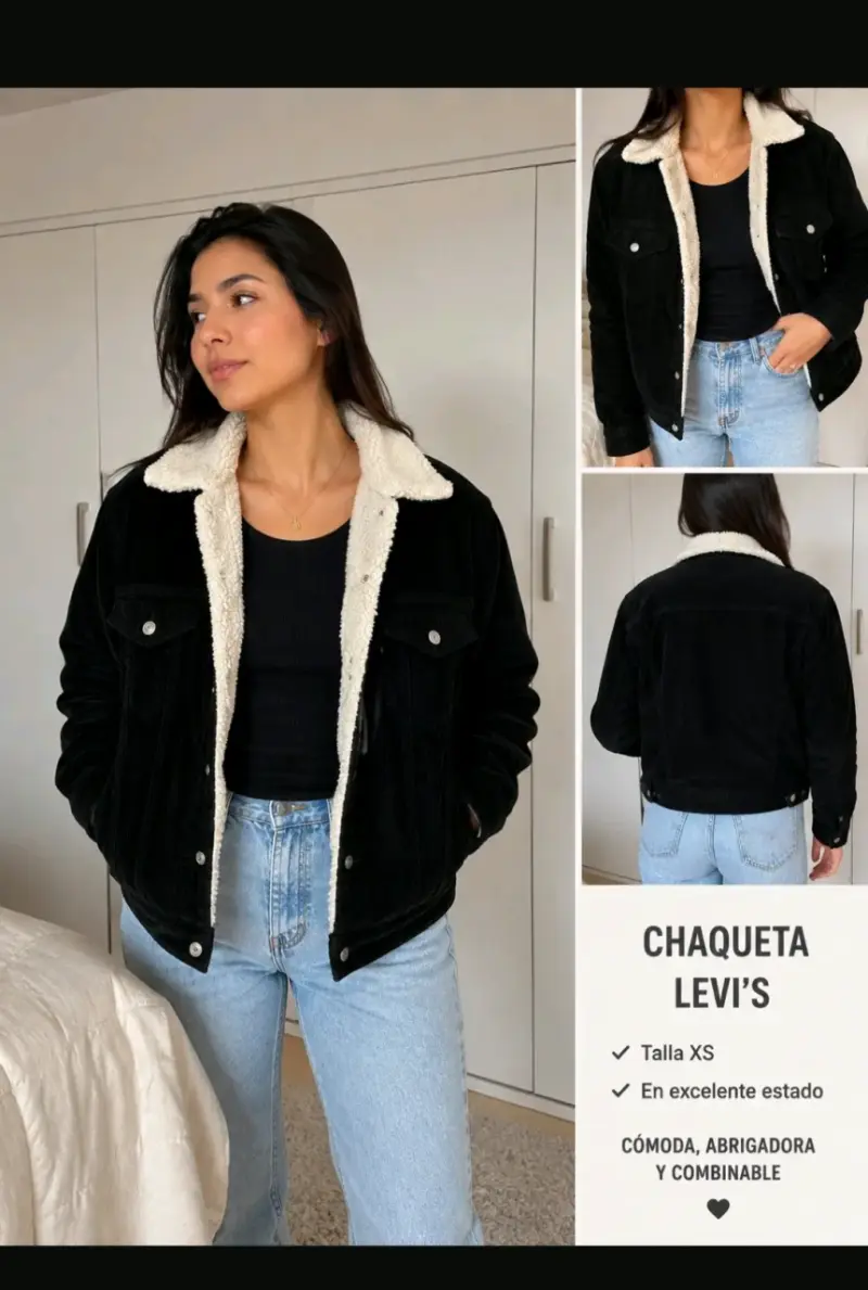 Chaqueta levi cotele negra con chiporro por dentro - 1