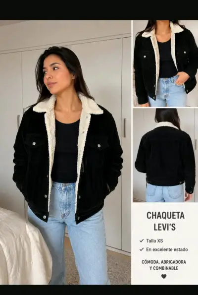 Chaqueta levi cotele negra con chiporro por dentro - miniatura 1