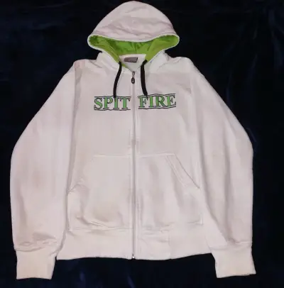 Zip up (poleron) SpitFire blanco y verde y2k - miniatura 1